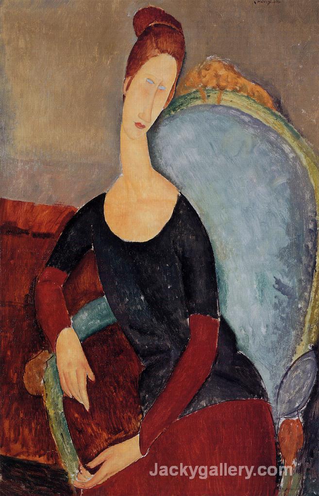 Portrait of Jeanne Hebuterne Seated in an Armchair by Amedeo Modigliani paintings reproduction
